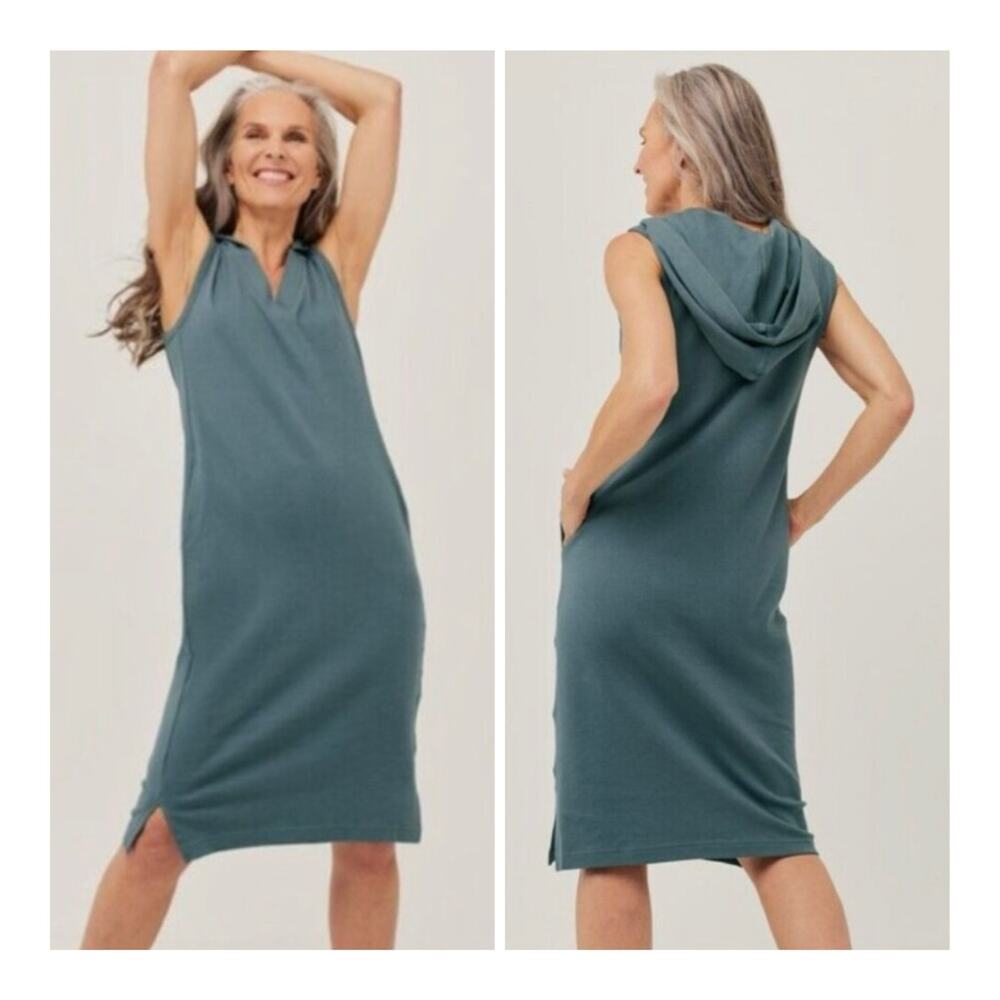 Pact Organic Cotton Airplane Hooded Tank Midi Dress Travel Casual Coastal Medium